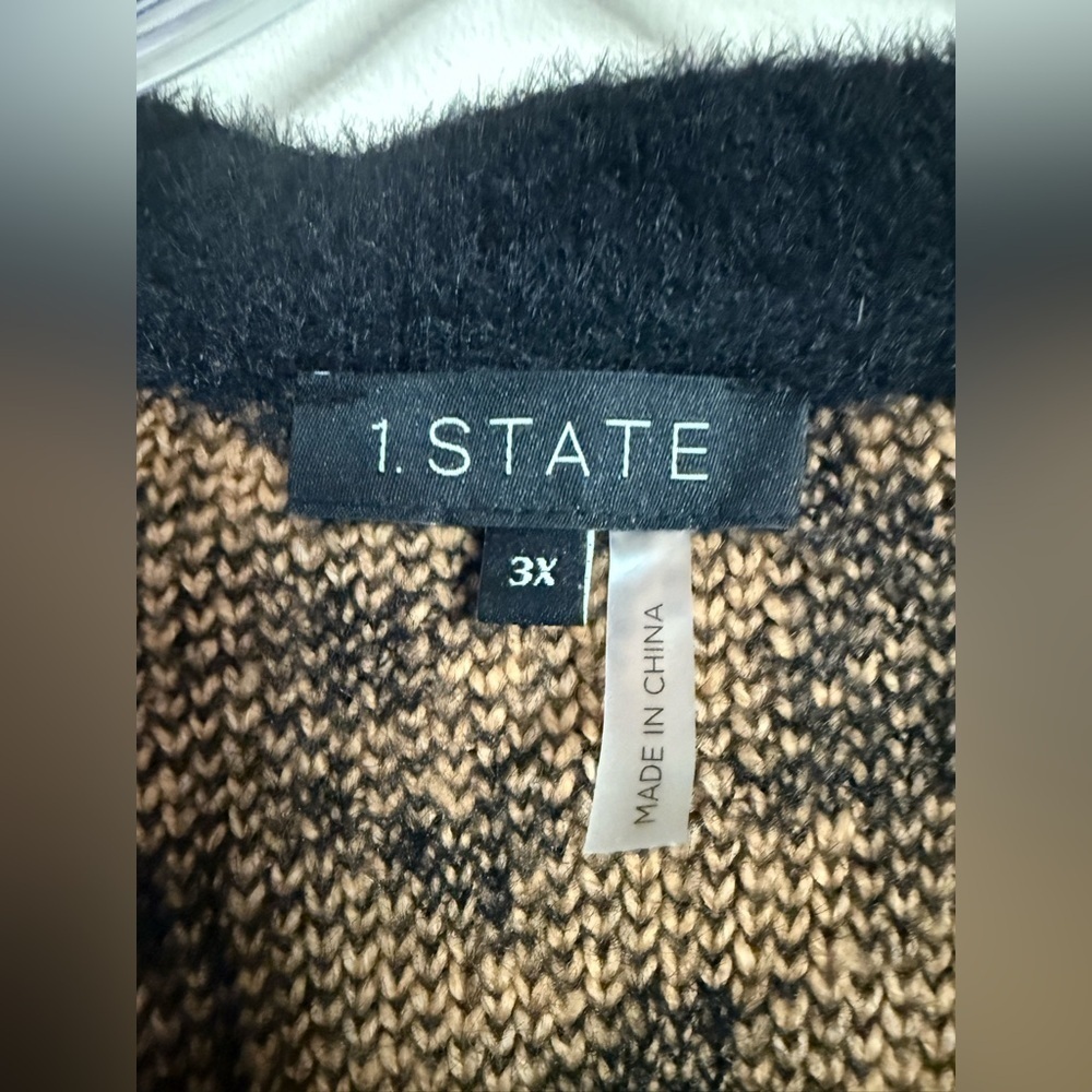 1.STATE Animal-Print Tan Black Cheetah Cardigan Sweater Plus Sz 3X - Picture 2 of 4